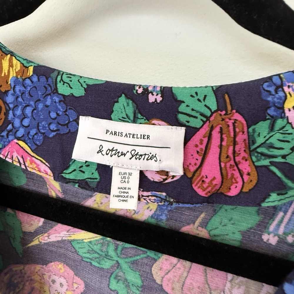 & Other Stories Monkey Print Dress Size 0 Colorful Asymmetric Button Up Tropical - Picture 2 of 8
